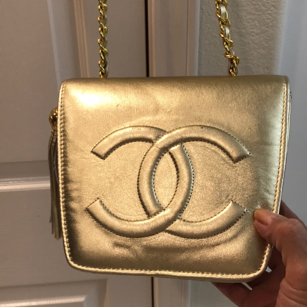 Metallic Gold Quilted CC Crossbody Bag